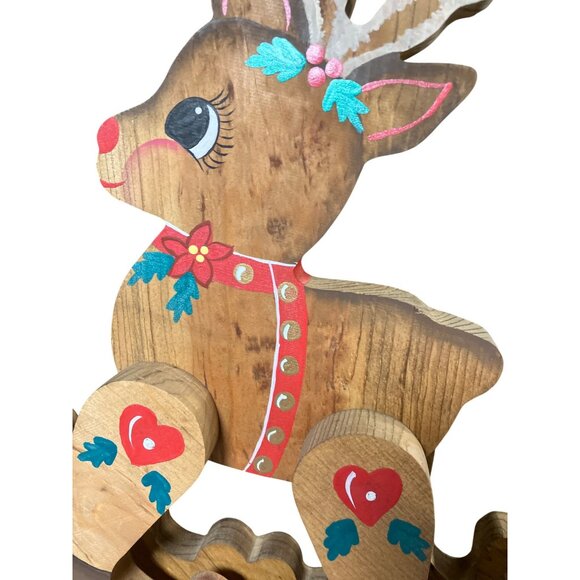 Handcrafted Wooden Rocking Reindeer Decoration With Festive Painted Details - Picture 7 of 10